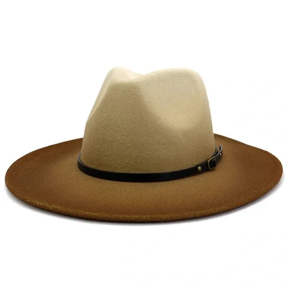 - BROWN OMBRE LADIES STYLISH FEDORA HAT *NEW* Brown Ombre Fedora Hat, Vegan Felt Stiff Brim Hat, Men  main image 2